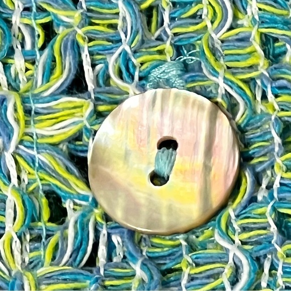 CYNTHIA MAX RELAX 3/4 Sleeve Button Front Blue Yellow Green Knit Cardigan Sz 2X - Picture 13 of 16